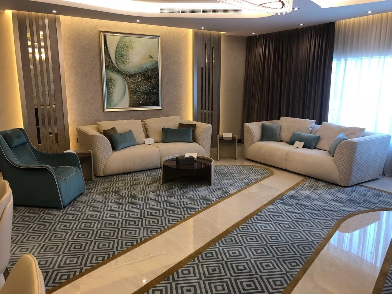 Sofa, desk, and executive chair